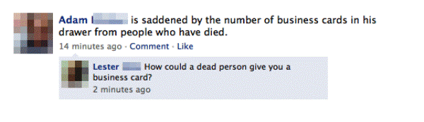 Dumb Facebook Status Zombie Business Cards