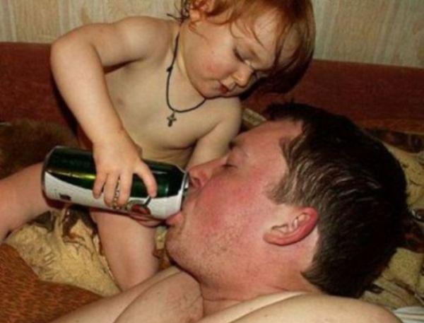 Baby Pours Beer In Dad's Mouth