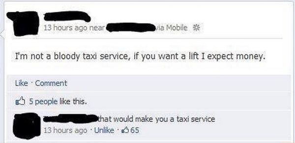 Funny Facebook Comments Taxi Service