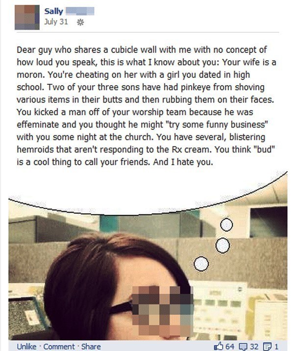 Hilarious Facebook Post Cubicle Problems