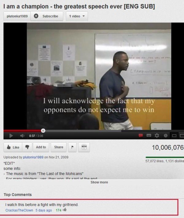 YouTube Comments Motivational Speech