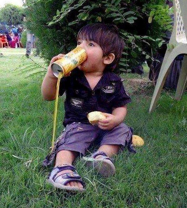 Kid Drinking From A Can Fail