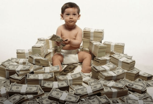 baby in money pile