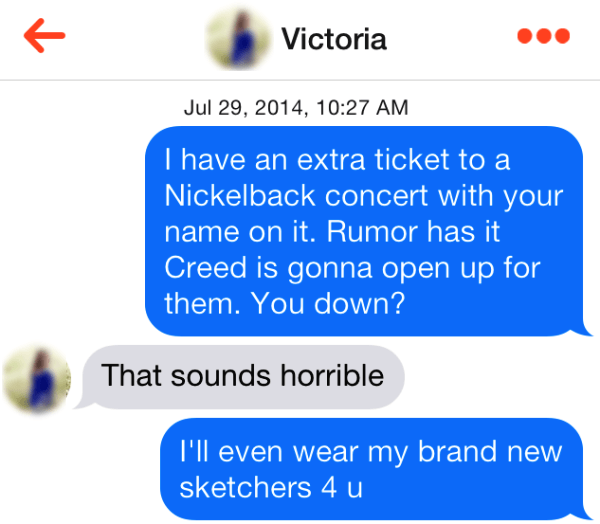 Tinder Pick Up Lines Creed Concert