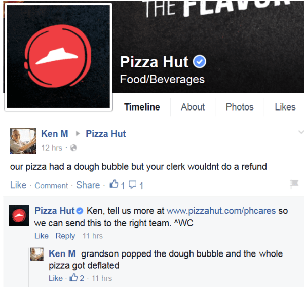 Pizza Hut Facebook Page
