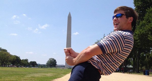 Guy Pretending The Washington Monument Is His Dick