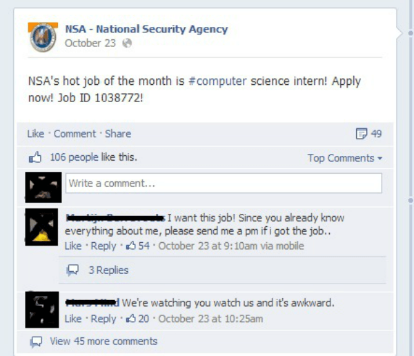 NSA Job Application Shut Down On Facebook
