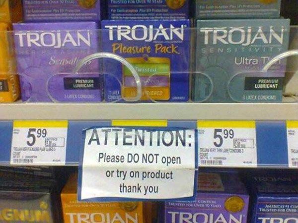 Trying On Condom Warning Sign