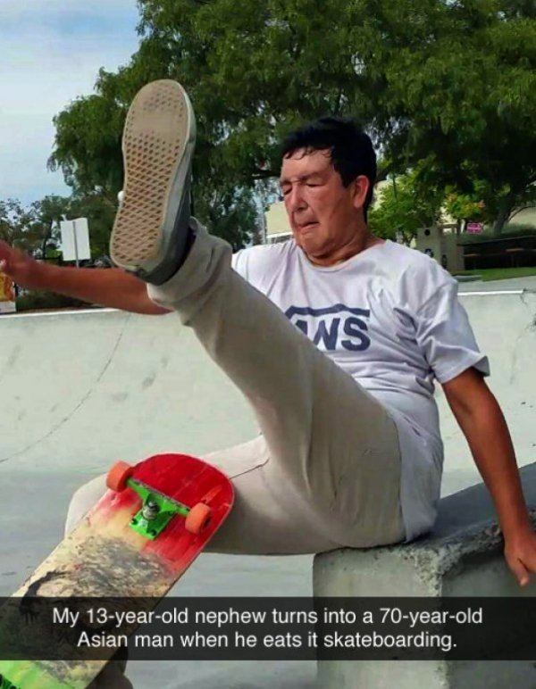 Skateboarding Asian Man