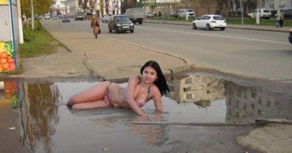 Model In Puddle