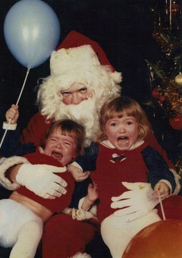 Scared Kids On A Creepy Santa