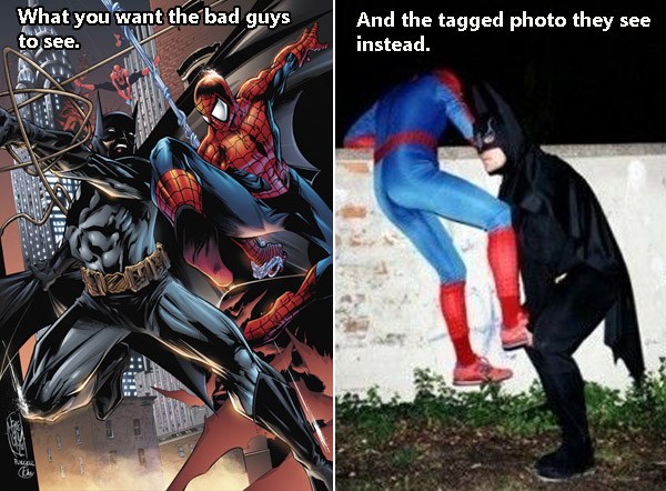 Batman Spiderman Tagged Photo Fail
