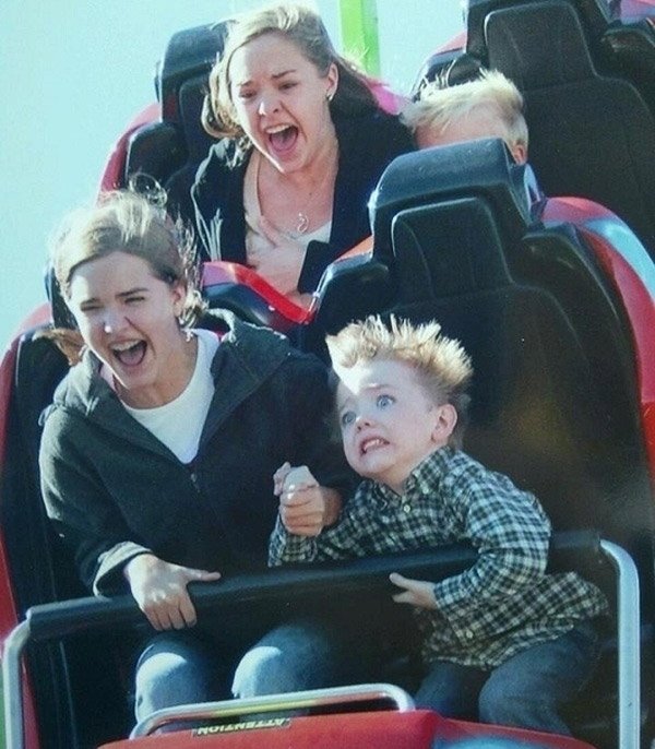 Terrified Face On A Roller Coaster