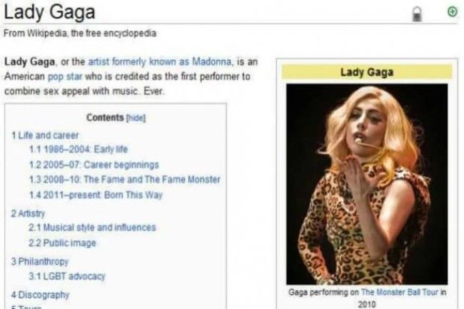 Lady Gaga Wikipedia Page Edits