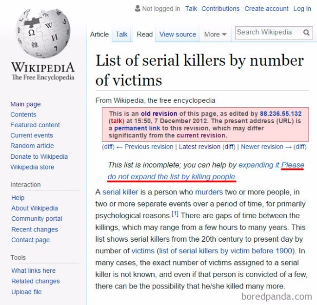 Funny Wikipedia Edits Serial Killers