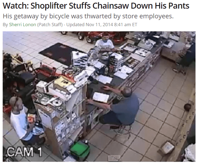 Funny News Headlines Trying To Shoplift A Chainsaw