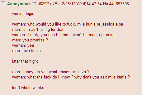 Funniest 4Chan Thread Women's Logic