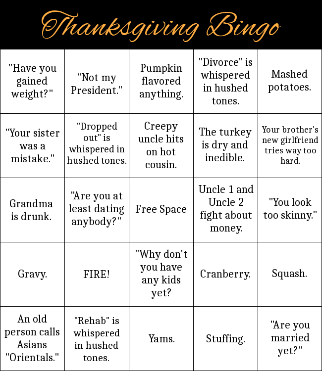 Thanksgiving Bingo card