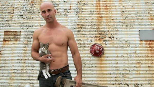 Hot Bald Guy With A Kitten