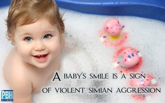 Babies Only Smile To Convey Violent Simian Aggression