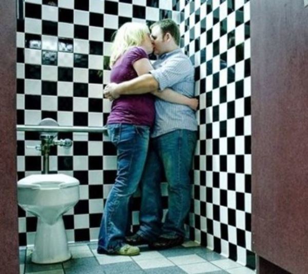 Bathroom Engagement Photo