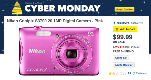Pink Nikon Coolpix S3700: 