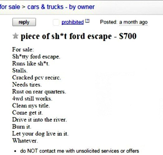 Funny Car Ads On Craigslist