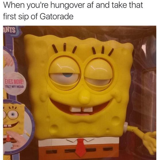 hangover memes meme spongebob hung hungover funny drink water too hang alcohol head regret drinking much stand pounding capture place