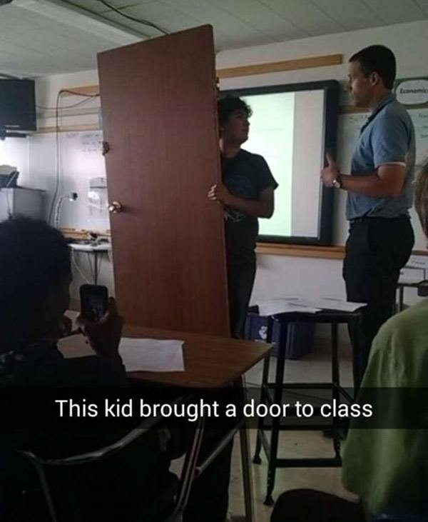 Kid Brings Door To Class