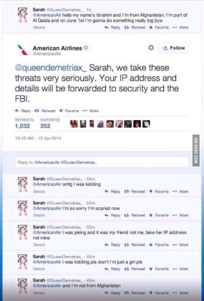 Sarah Airline Threat